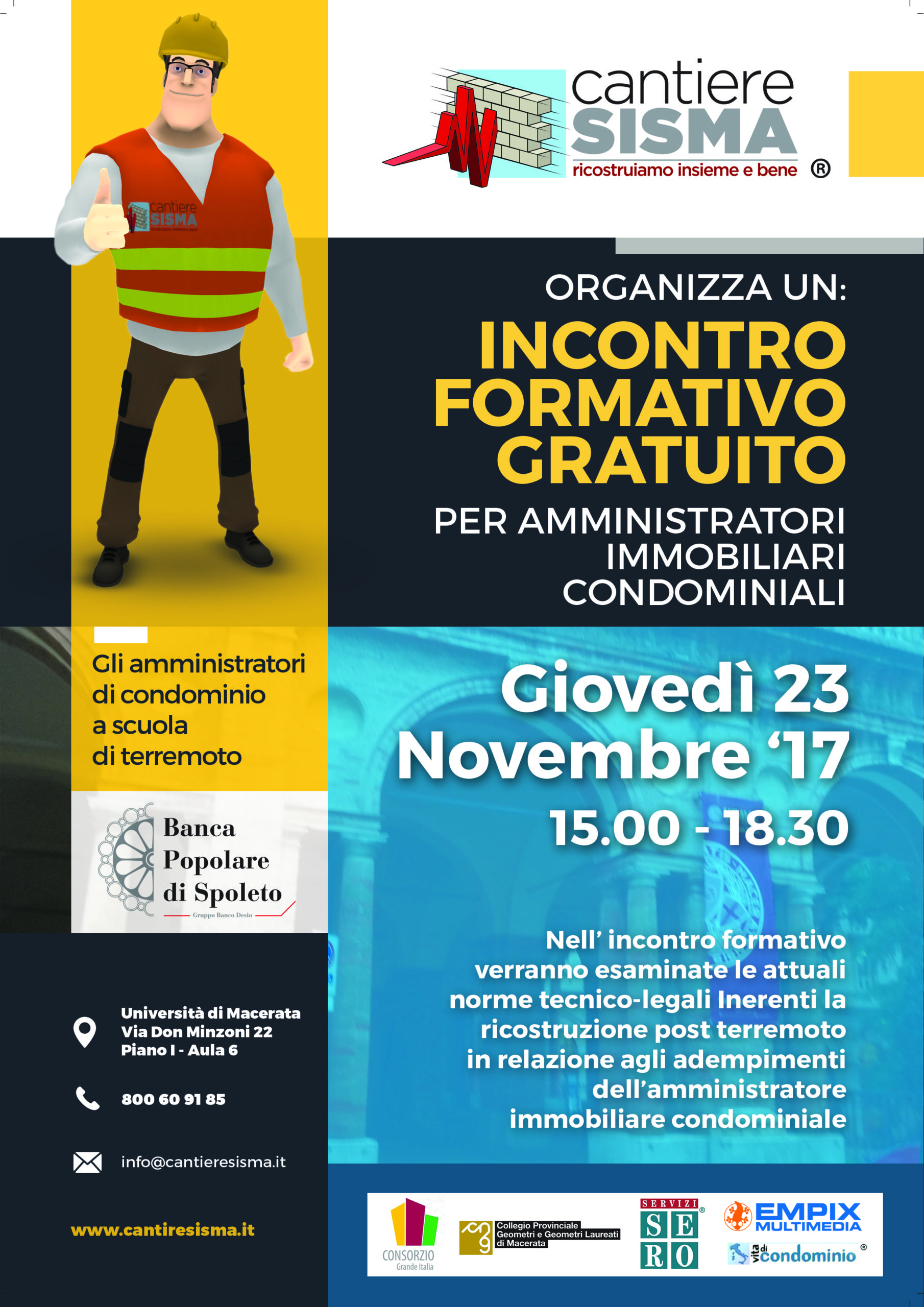 locandina evento cantiere sisma incontro formativo gratuito per amministratori condominiali immobiliari presso università di macerata