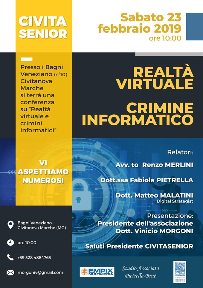 locandina evento realtà virtuale e crimine informatico promosso da civita senior
